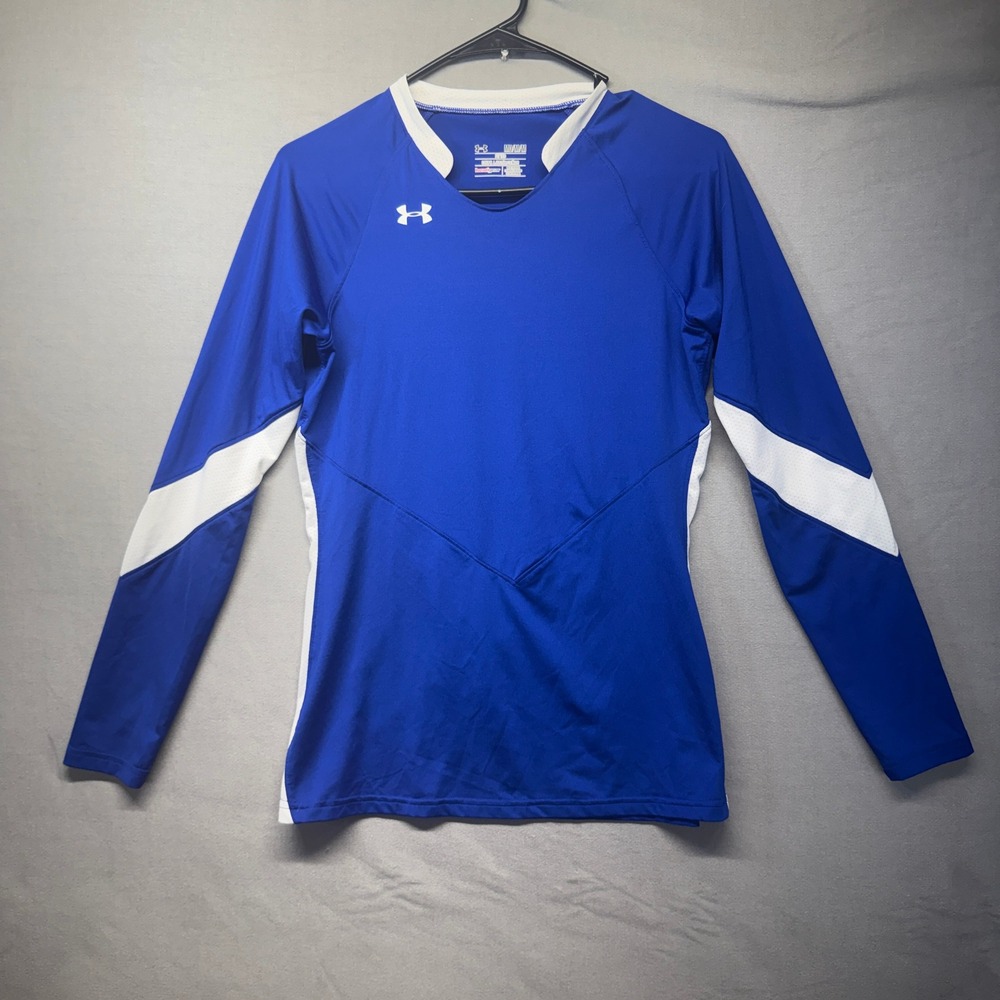 Under Armour Shirt Women Medium Blue Long Sleeve HeatGear Fitted Performance Top